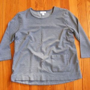 J Jill SP Ponte Top Ponte 3/4 sleeves Shirt Small Petite Checked Brown Blue